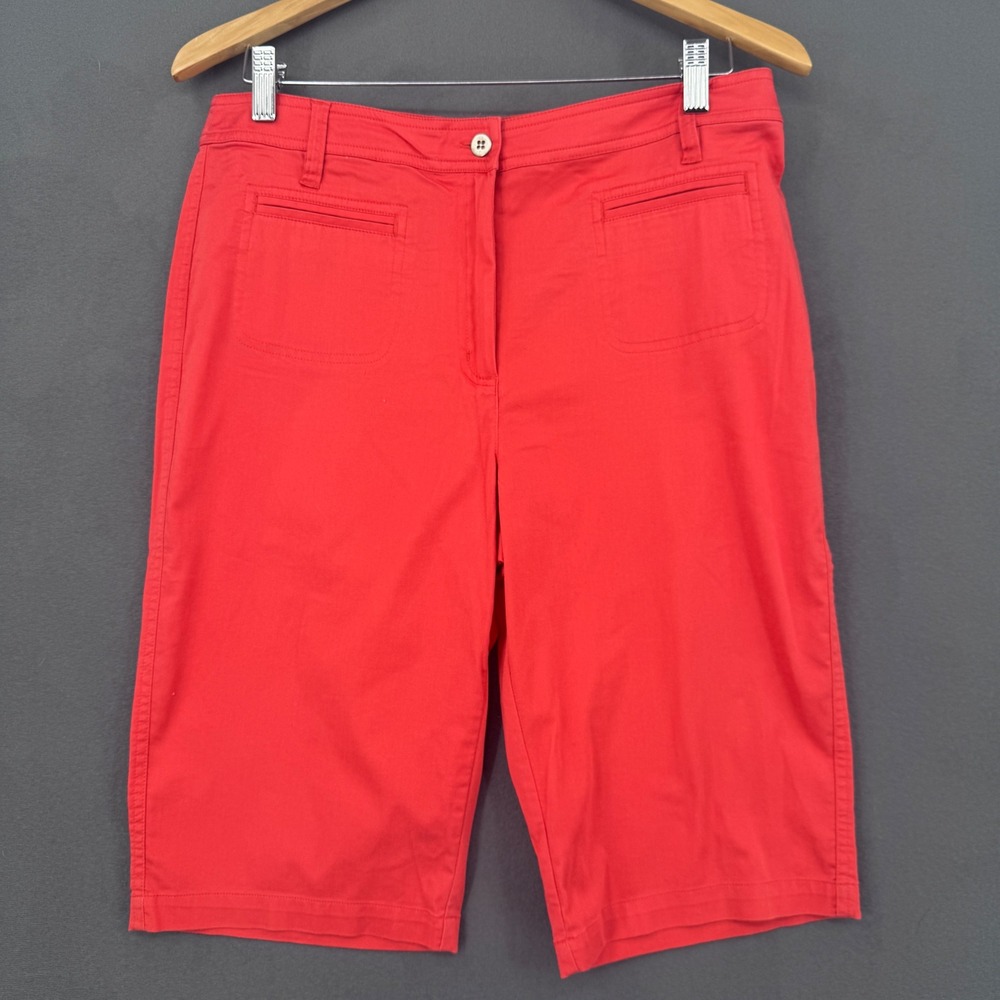 Chico's Shorts Womens 1 Red Knee Length Bermuda Cotton Stretch Casual Summer